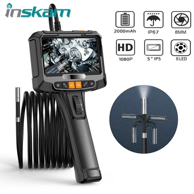 Inskam กล้องเครื่องส่องตรวจพวงมาลัยอุตสาหกรรม360 °แบบสองทางขนาด8มม.เลนส์คู่กล้องงูสำหรับตรวจสอบ5 "หน้าจอ IPSสำหรับรถยนต์