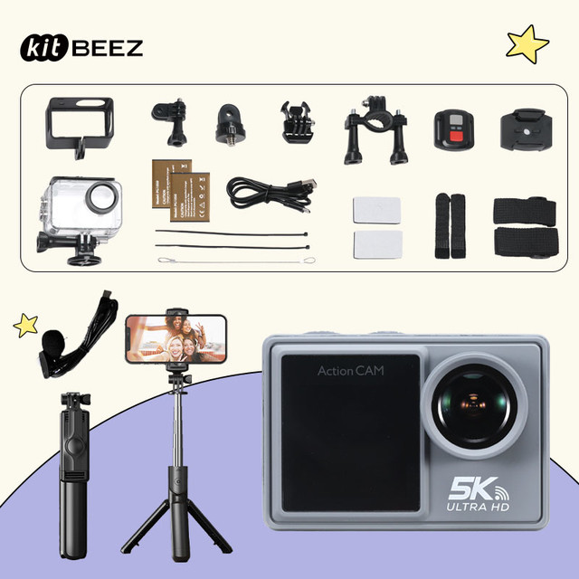 KiTBEEZ KA-1 กล้องแอคชั่น กล้องโกโปร กล้องดำน้ำกันสั่น หน้าจอสัมผัส 5K 30fps/4K 60fps WiFi Action Camera กล้องติดหมวก พร้อมรีโม Gopro Camera