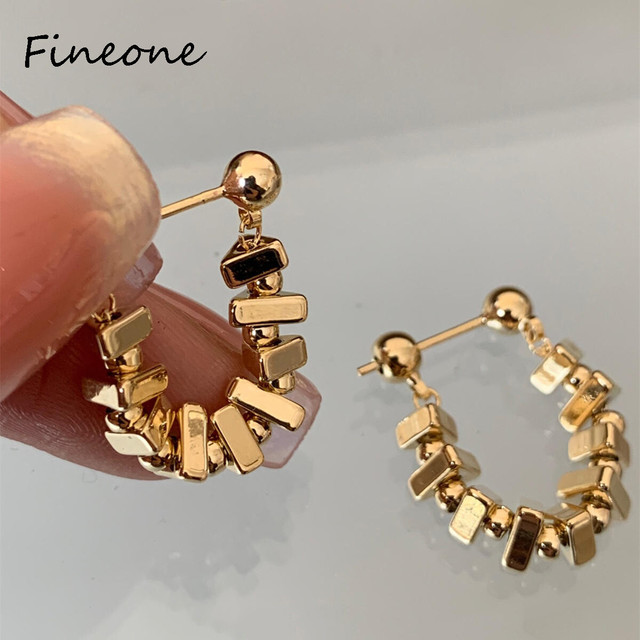 Metal Block Chain Earrings Elegant Unique Women Earrings Tassel Hoop Earrings
