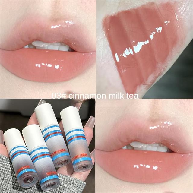 NIKUNX กระจก ลิปกลอส ซูชิมิ ดา ลิปกลอสน้ำ 4 สี ลิปกลอสนู้ด ลิปสติกสีขาว ลิปบาล์มแก้ว