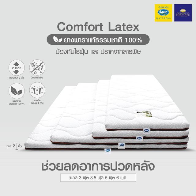 Satin Heritage Latex Mattress (Topper) Comfort Latex Model, Size 6 Feet, 5 Feet, 3.5 Feet, 2 Inches Thick, Helps Reduce Back Pain.