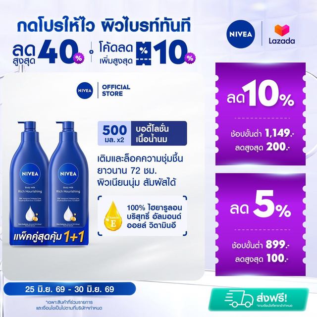 [เก็บคูปองพิเศษเพิ่มด้านล่าง] NIVEA BODY MILK RICH NOURISHING 500 ML. NIVEA 2-4 PCS
