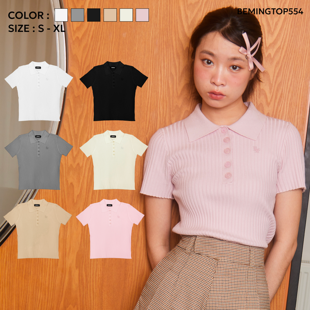 Bemingtop554(S-Xl) - Daisy Polo& Long Sleeves Knit, Soft Knit Shirt with Collar.