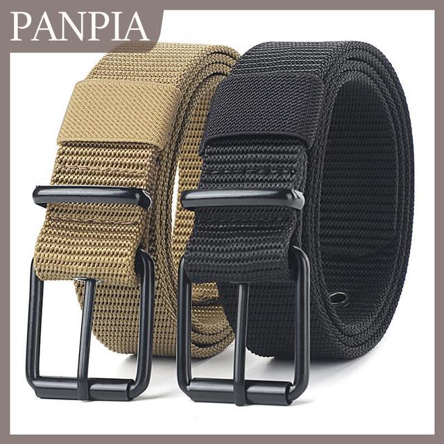 PANPIA เข็มขัดผ้าแคนวาสแบบมีรูสำหรับผู้ชายเข็มขัดหนังมีหัวเข็มขัดสำหรับกีฬากลางแจ้งเข็มขัดตาไก่ทันสมัยสำหรับผู้หญิงและผู้ชาย