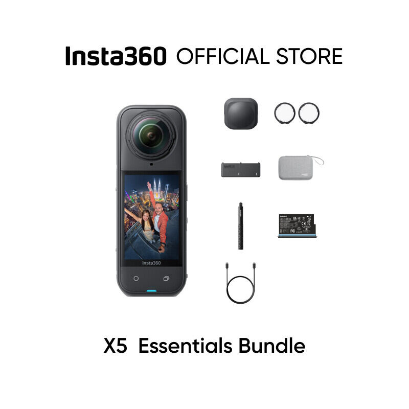 Insta360 X5 - Waterproof 8K 360° Action Camera Leading Low Light Invisible Selfie Stick Effect Rugged and Replaceable Lens 3-Hour Battery Built-in Wind Guard Stabilization Triple AI Chip Design