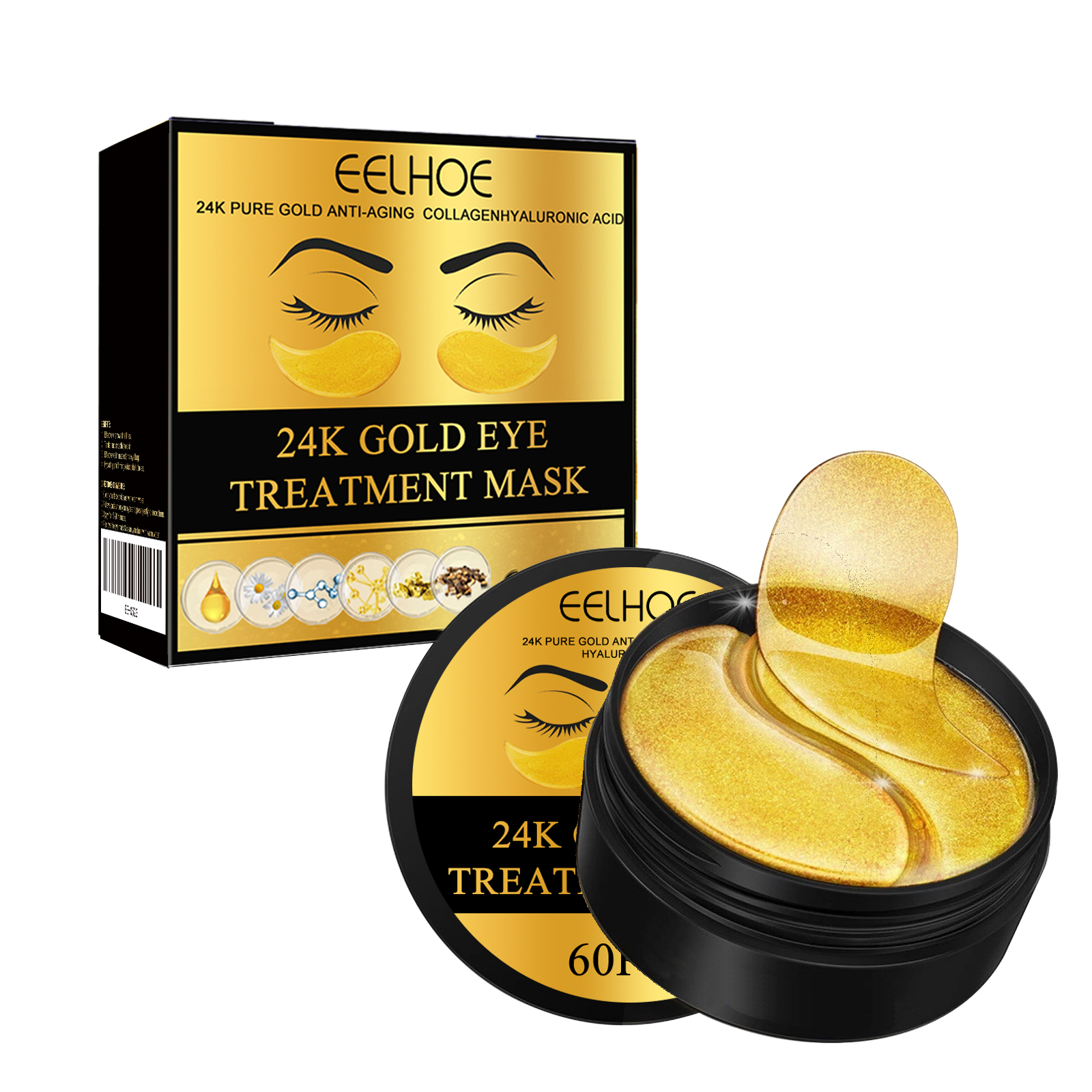 EELHOE แผ่นมาส์กใต้ตา 24k Gold Eye Mask มาส์กใต้ตา ลดใต้ตาดำคล้ำ ริ้วรอย Anti Wrinkles Eye Skin มาสก์ยกกระชับรอบดวงตา มาร์คใต้ตาบํารุงรอบดวงตา ช่วยลดตาบวม บํารุงรอบดวงตา เติมความชุ่มชื้น แผ่นมาส์กสำหร