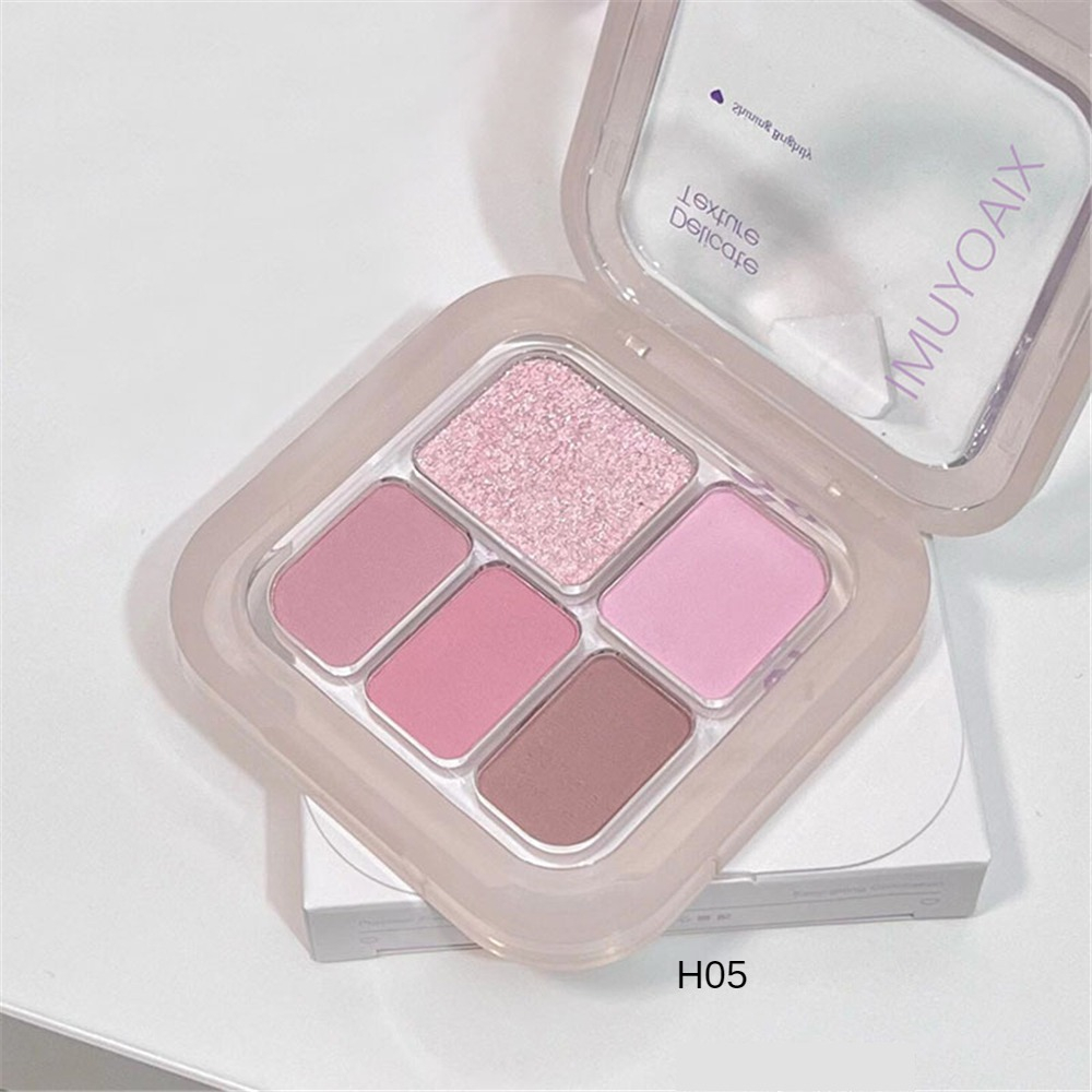 XIAOYUMI อายแชโดว์ 5 สี โทนชมพูน้ำตาล เนื้อแมทและชิมเมอร์ เกลี่ยง่าย ติดทน พกพาง่าย สำหรับมือใหม่ ราคาประหยัด