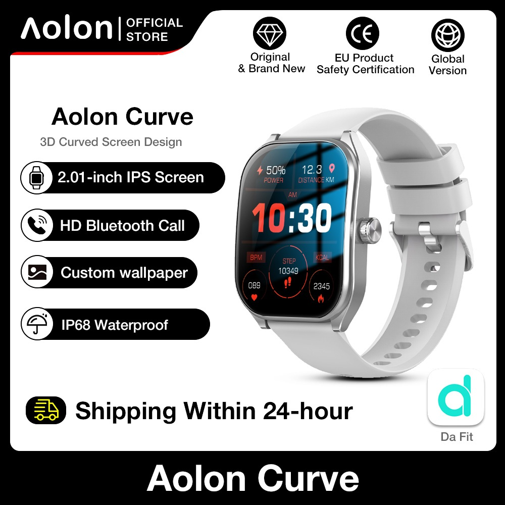 Aolon Curve สมาร์ทวอทช์หน้าจอโค้ง หน้าจอ 2.01 นิ้ว กันน้ำ IP68 โทรออก/รับสาย บันทึกจำนวนก้าว/ก้าว/แคลอรี่/โหมดออกกำลังกาย