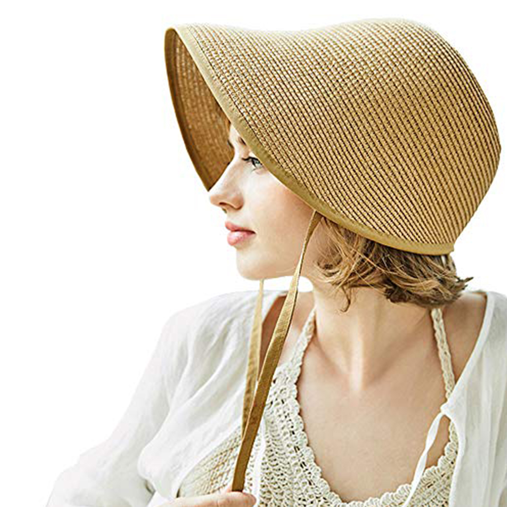 FS Fashion Straw Regency Bonnets Hats For Women Party Victorian Sun Hats Bow Beach Cap Big Wide Brim Cloche Hat Fedora Chin Strap Foldable