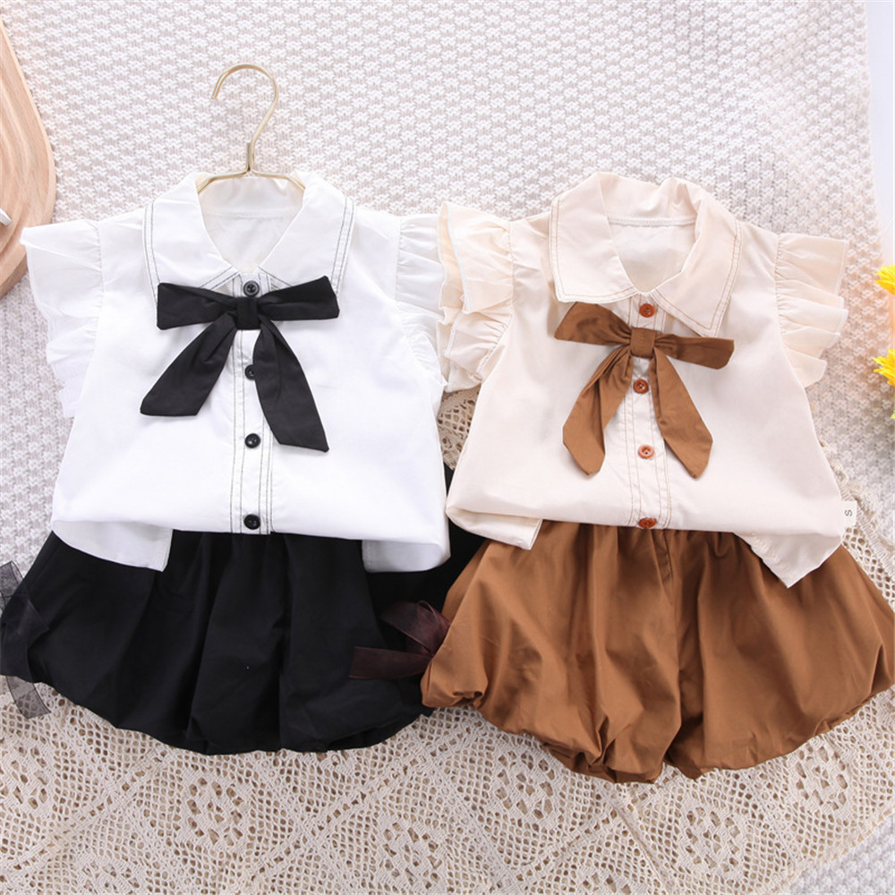 Girls' Clothes, Soft Fabric, Comfortable to Wear, Not Hot, Korean Fashion, Girls' Tank Tops. 2 Pieces of Flared Shorts, Cute and Modern Pattern. Cartoon Bow and Bunny Ears, Size 80-120cm