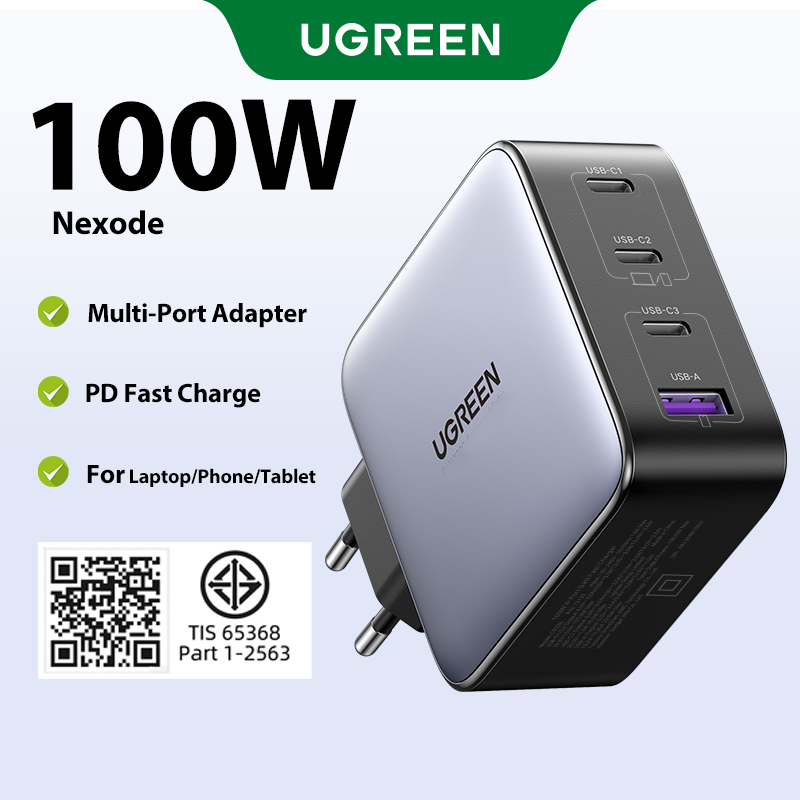 【Nexode】UGREEN 100W GaN Fast Charger 4-Port (3C1A) PD QC Fast Charging Station Adapter for MacBook iPhone Samsung Xiaomi Laptops Smartphones Model:75123