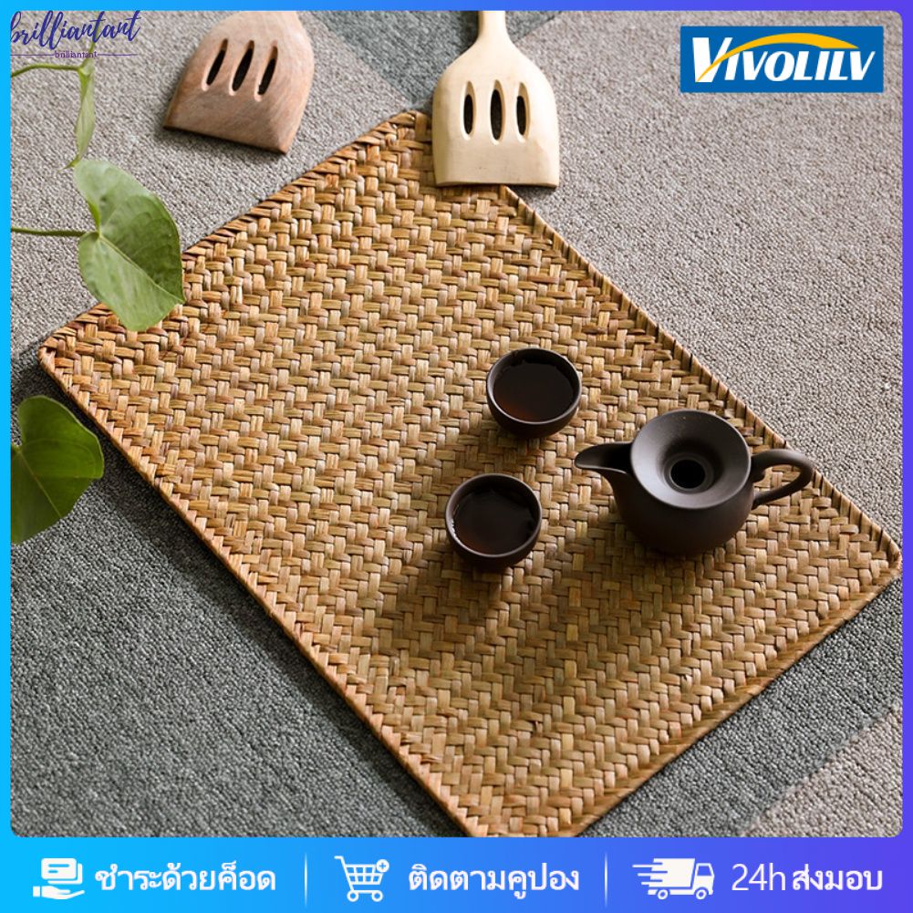 Hand-Woven Rectangular Rattan Placemats for Dining Table and Kitchen Table Mat Woven Placemats Heat Resistant Washable Rustic Outdoor Yellow Placemats brilliantant