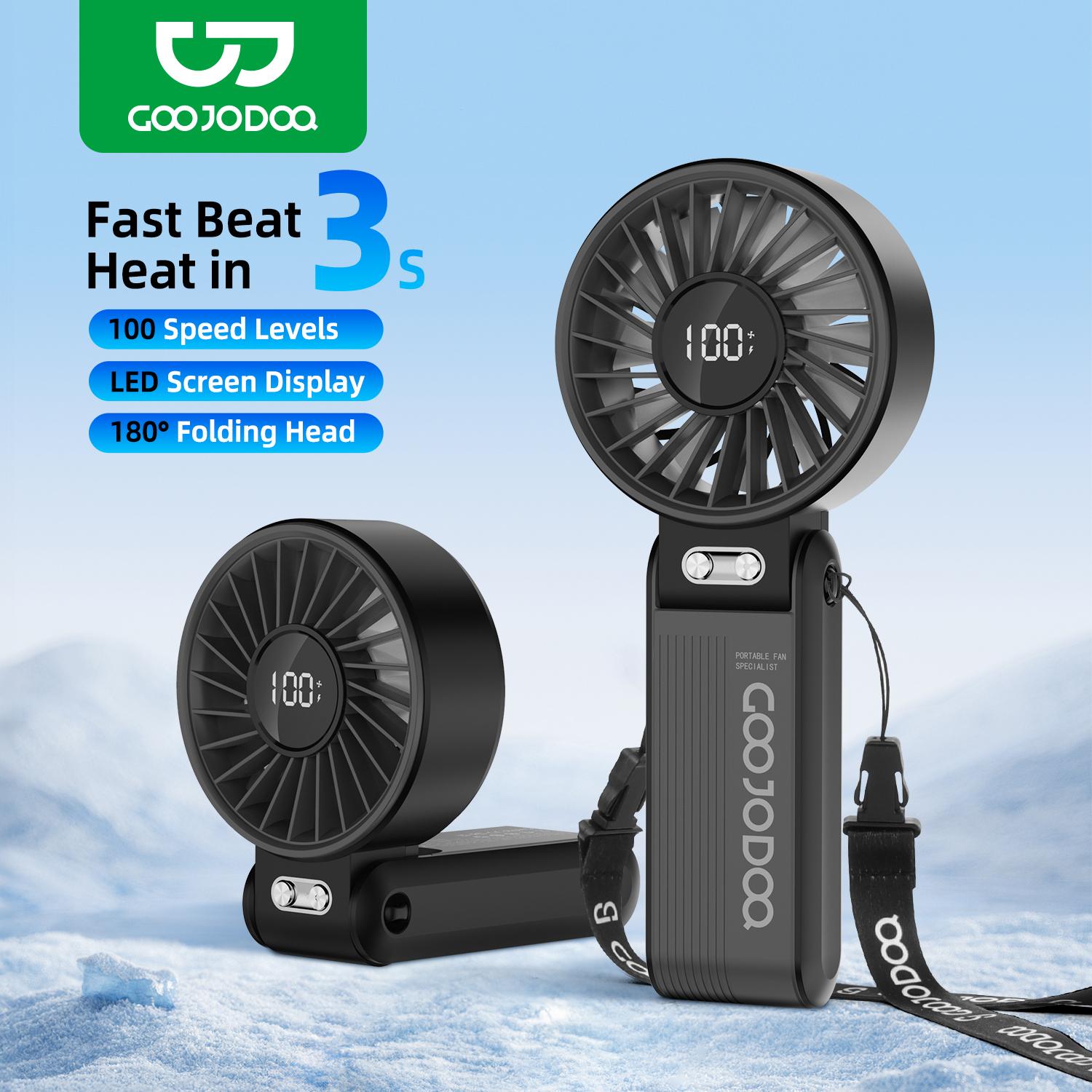 Goojodoq 3-in-1 Portable Mini Fan, Extremely Versatile! Cooling in One Package. Very Strong Wind, Quiet, Adjustable to 100 Levels of Strength, Can Be Worn Around the Neck, Convenient for Your Hands.