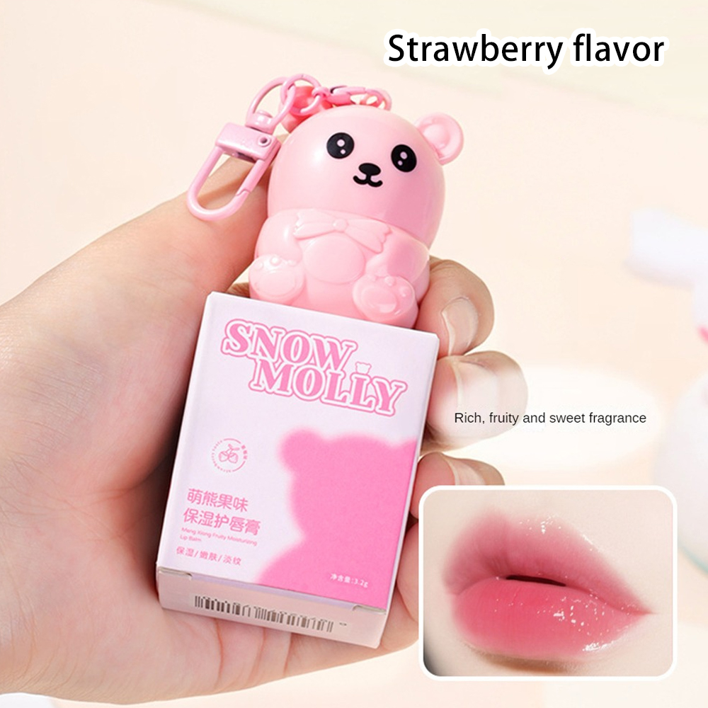 JIANGZHIB SNOWMOLLY จี้น่ารักหมีรสผลไม้ชุ่มชื่นลิปบาล์ม ชุ่มชื่นและซีดจางสายริมฝีปากชุ่มชื่นลิปบาล์มการดูแลริมฝีปาก