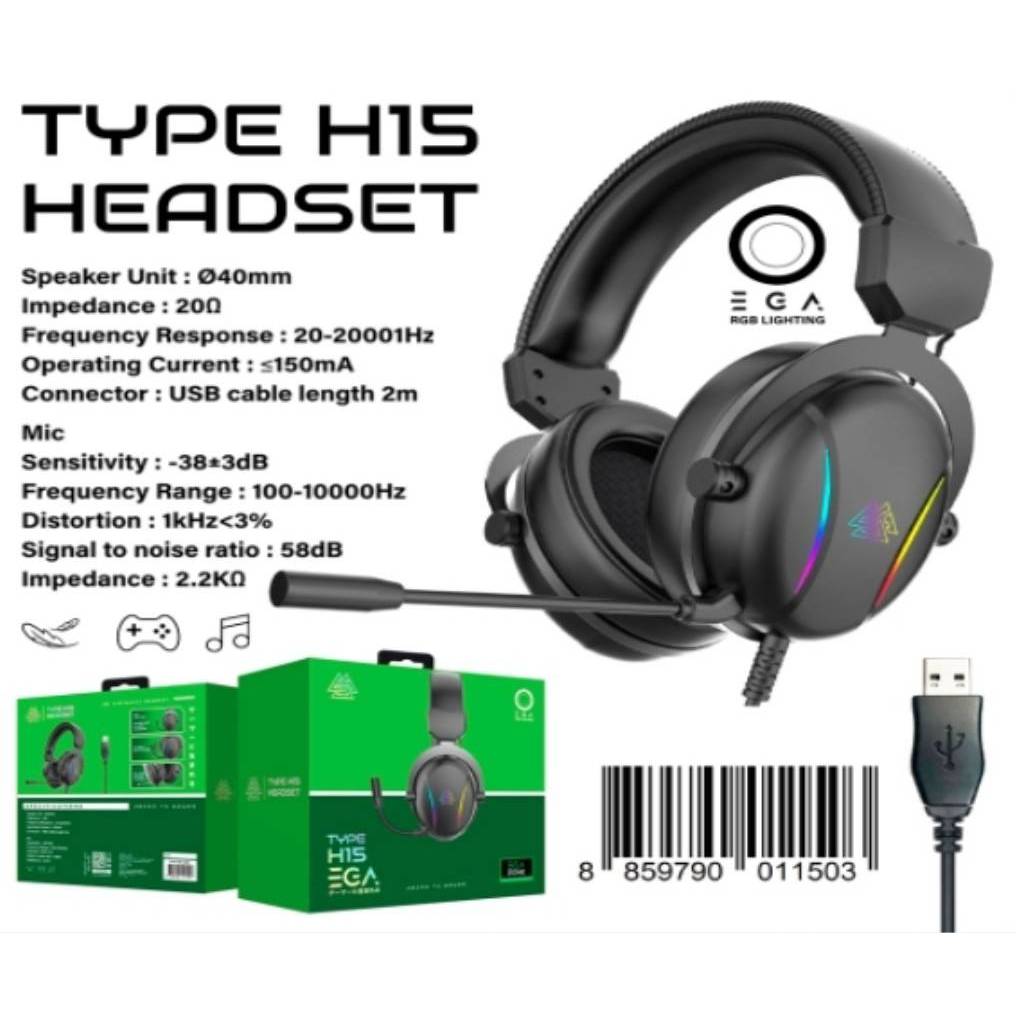 EGA TYPE H15 หูฟังเกมมิ่ง Gaming Headset เสียงเสมือน 7.1 เสียงรอบทิศทาง เชื่อมต่อแบบUSB มีไฟ RGB