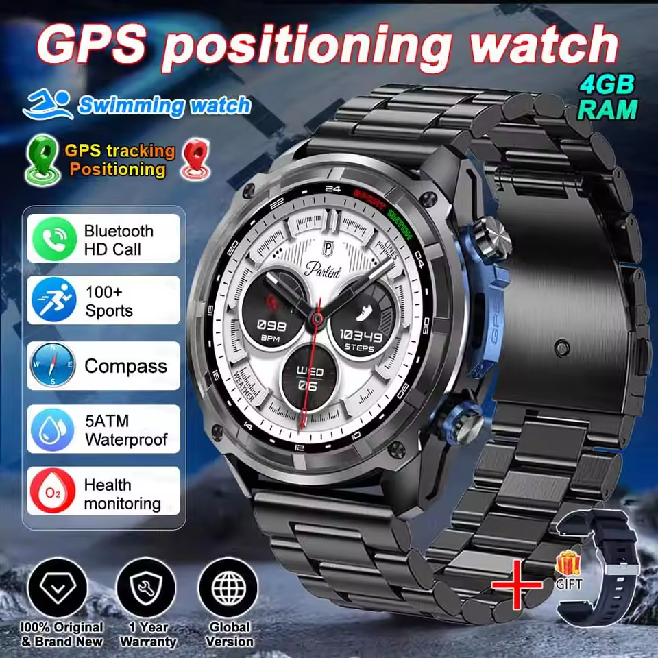2026 New MEN Military T-Rex3 Smart Watch GPS with Offline Maps 4GB Memory Video Player Sports 3ATM Waterproof AMOLED Smartwatch