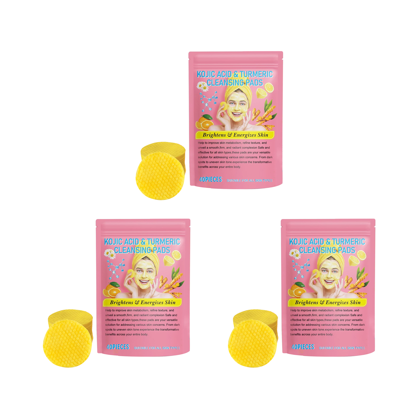 EELHOE แผ่นทำความสะอาดผิวหน้า Kojic Acid Turmeric Cleansing Pads คลีนซิ่ง แผ่นทำความสะอาดผิวหน้ากรดโคจิกขมิ้น ทำความสะอาดอย่างล้ำลึกอย่างอ่อนโยน เพิ่มความชุ่มชื้นให้กับผิว การดูแลผิว หน้ากระจ่างใส 40p