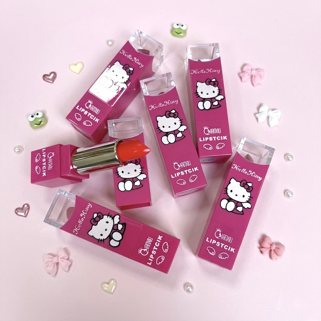 ปลีก/ส่ง ลิปสติกแท่งสีชมพู ฮัลโหลคิตตี้ ลิปเนื้อแมทติดทนนานแพ็คเกจน่ารัก No.Q081