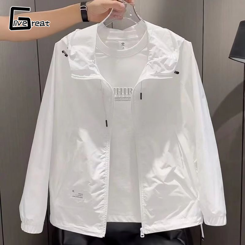 Men's Hooded Sunscreen Jacket Short Versatile Casual Thin Sun Protection Clothing