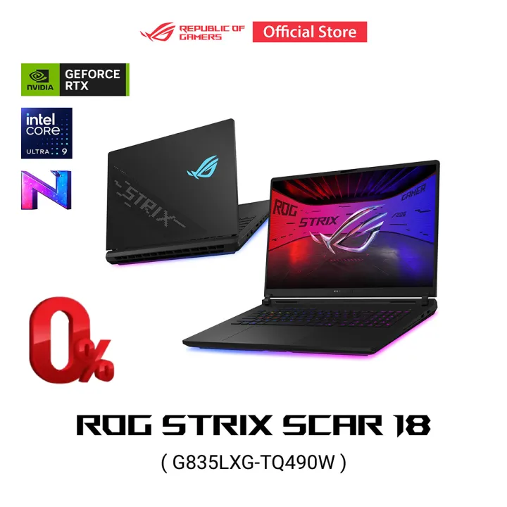 ASUS ROG Strix SCAR 18 (2026) gaming laptop 18 Inch, 240Hz 4K Mini LED, NVIDIA GeForce RTX 5090, Intel Core Ultra 9-290HX Plus, 64GB (32x2) DDR5-6400 SO-DIMM, 2TB PCIe 4.0 NVMe M.2 Performance SSD, RGB keyboard, G835LXG-TQ490W, Off Black | Lazada Thailand