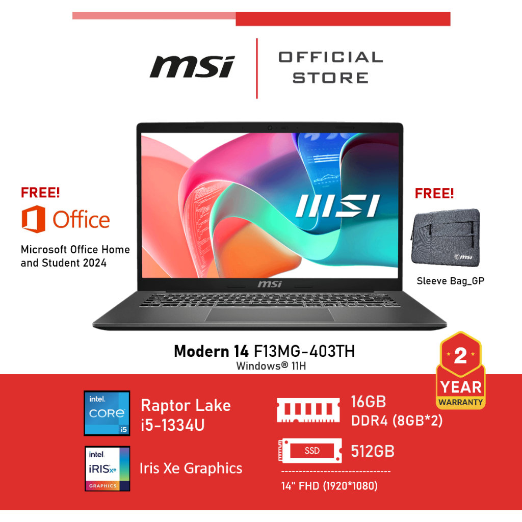 MSI Modern 14 F13MG-403TH (Iris Xe Graphics) Platinum Gray Notebook โน๊ตบุ๊ค | Shopee Thailand