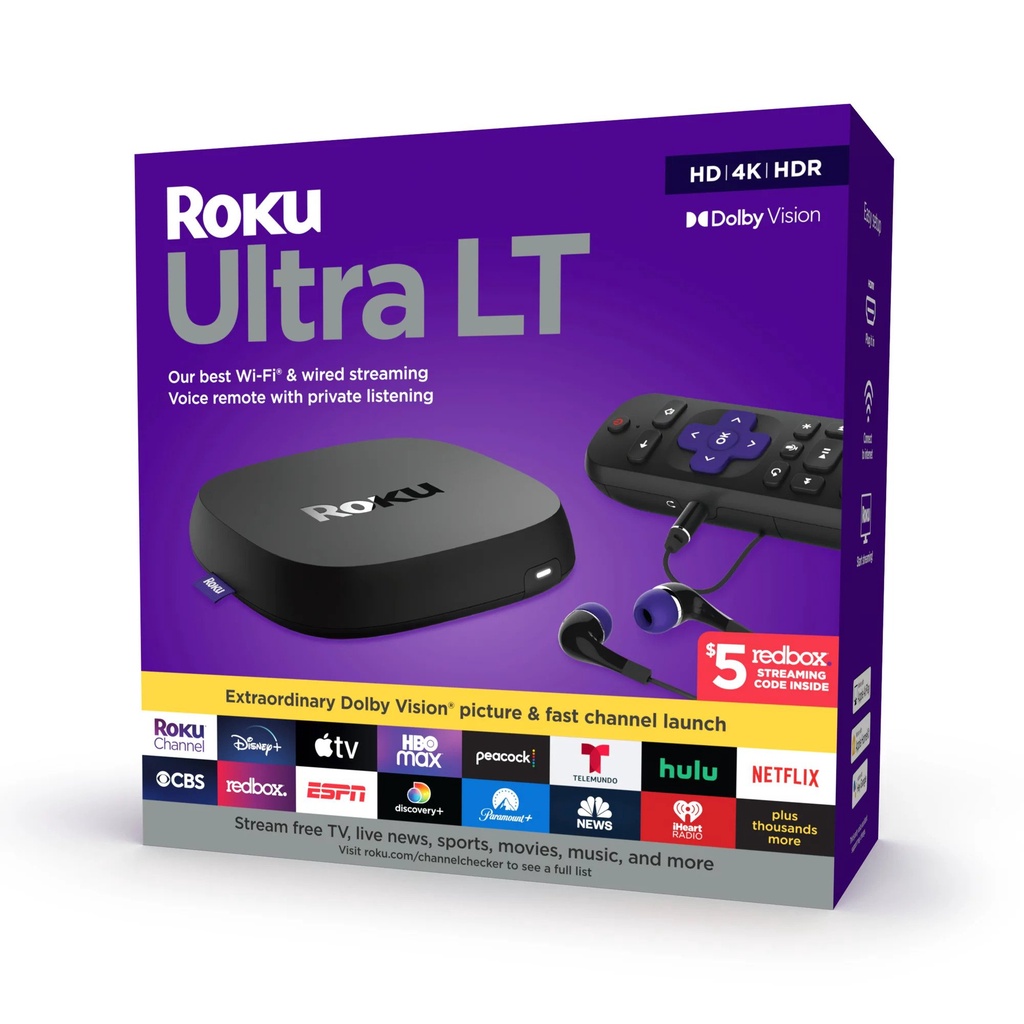 Roku Ultra LT Streaming Device 4K/HDR/Dolby Vision with Roku Voice Remote, Private Listening, and Premium HDMI® Cable | Shopee Thailand