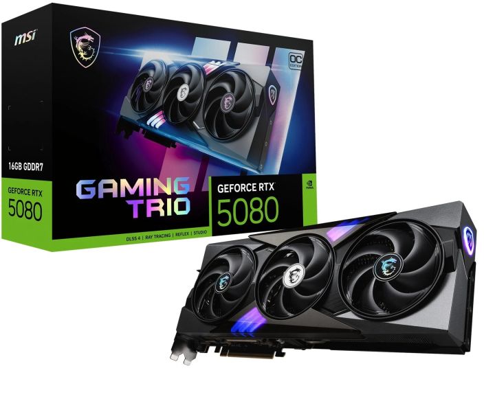 MSI Gaming GeForce RTX 5080 16G GDDR7 Trio OC Graphics Card (30Gbps/256-bit), PCIe 5.0 - TRI FROZR 4 (3 x STORMFORCE Fan), Gaming & Silent Mode, RGB - HDMI 2.1b, DisplayPort 2.1b | Lazada Thailand