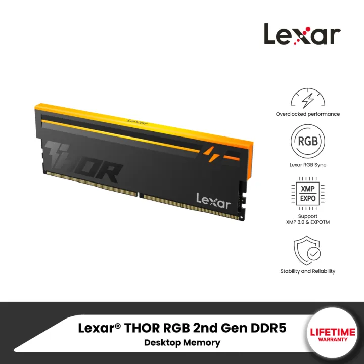 Lexar® THOR RGB 2nd Gen DDR5 32GB 16x2 Desktop Memory (แรมพีซี) (LD5U16G60C38BV-RGD) | Lazada Thailand