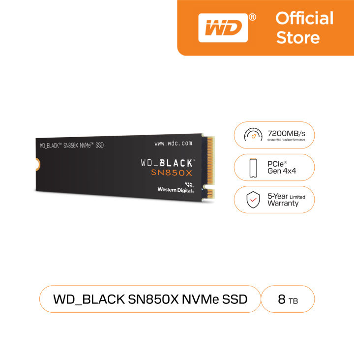 WD Black SN850X SSD 8TB PCIe4x4 NVMe M.2 2280 Read:7,200 MB/s Write:6,600 MB/s (WDS800T2X0E) (เอสเอสดี Solid State Drive) | Lazada Thailand