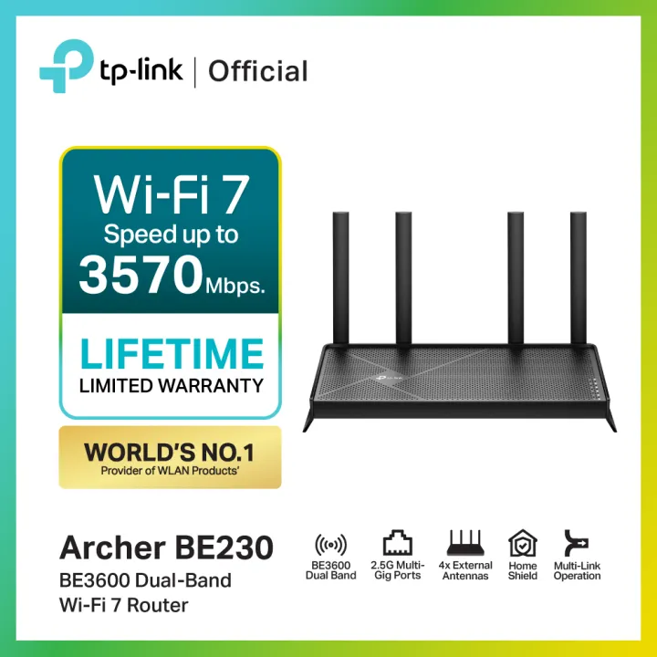 TP-Link Archer BE230 / Archer BE220 BE3600 Dual-Band Wi-Fi 7 Router Dual-Band มาพร้อม 2.5G Ports ถึง 2ช่อง และ 4 เสารับส่งสัญญาณ รองรับ EasyMesh สามารถรับชมสตรีมมิ่งความละเอียด 4K/8K ได้สบายๆ | Lazada Thailand