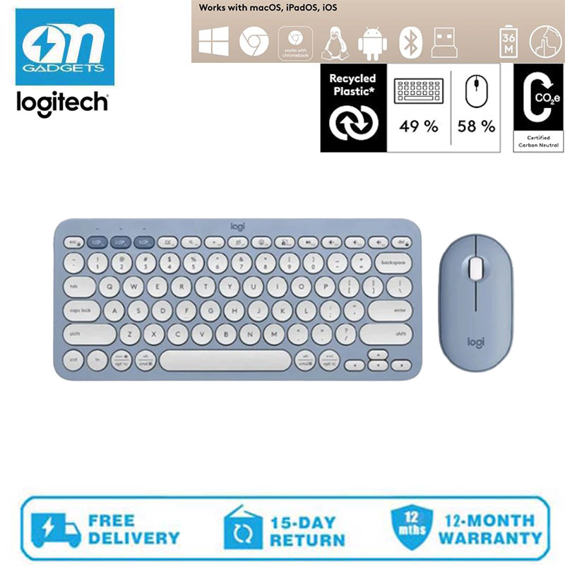 คีย์บอร์ดและเมาส์ไร้สาย Logitech Pebble 2 Combo เงียบและพกพา ปรับแต่งได้ สลักเกลียว Logi บลูทูธ สวิตช์ง่าย | Shopee Thailand