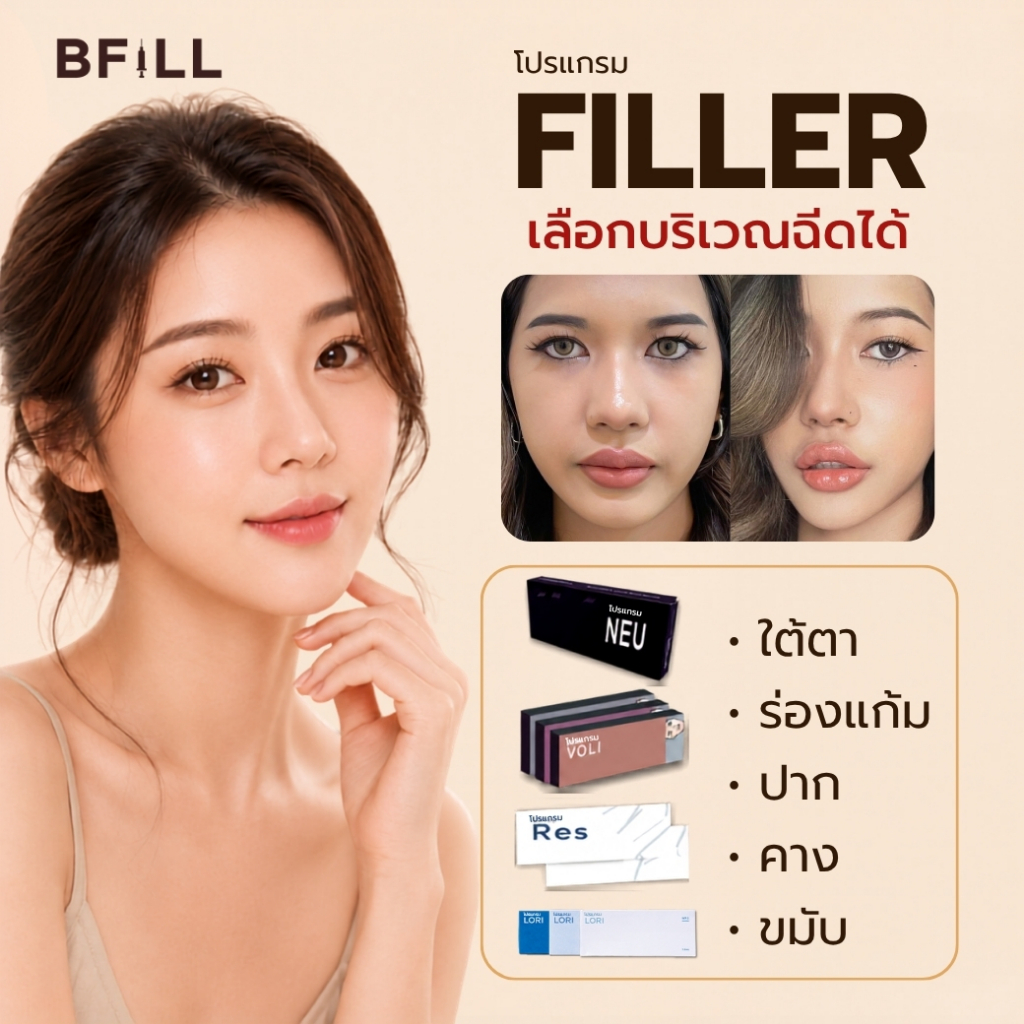 BFiLL โปรแกรม FILLER เติมเต็มฟิลเลอร์ แก้ปัญหาริ้วรอย ร่องแก้ม ร่องลึก และปรับรูปหน้า ขมับ คาง ปาก อิ่มฟู ไม่ต้องผ่าตัด | Shopee Thailand