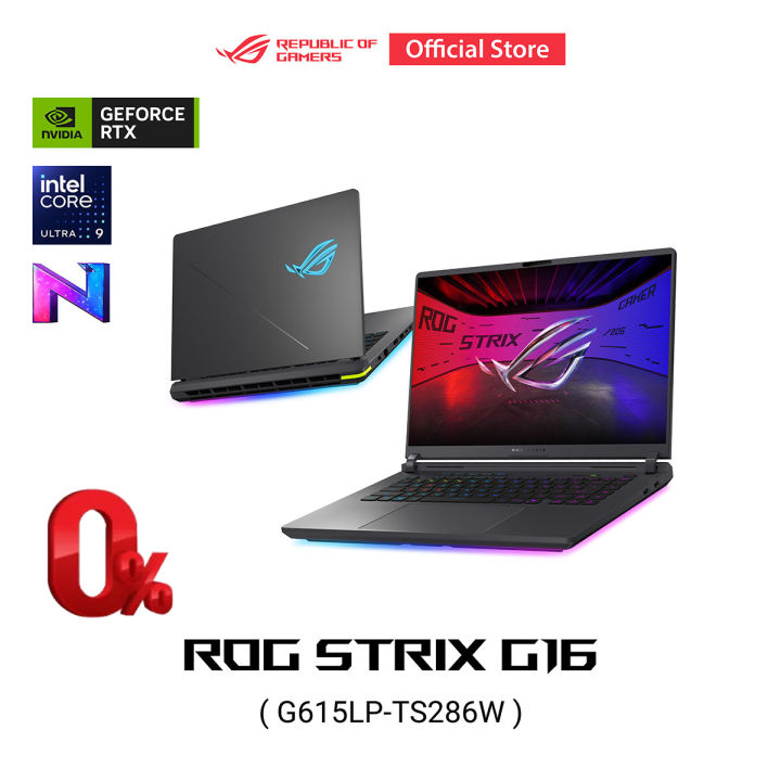 ASUS ROG Strix G16 (2026) gaming laptop 16 Inch, 300Hz 2.5K IPS, NVIDIA GeForce RTX 5070, Intel Core Ultra 9-290HX Plus, 16GB DDR5-5600 SO-DIMM, 1TB PCIe 4.0 NVMe M.2 SSD, RGB keyboard, G615LP-TS286W, Volt Green | Lazada Thailand