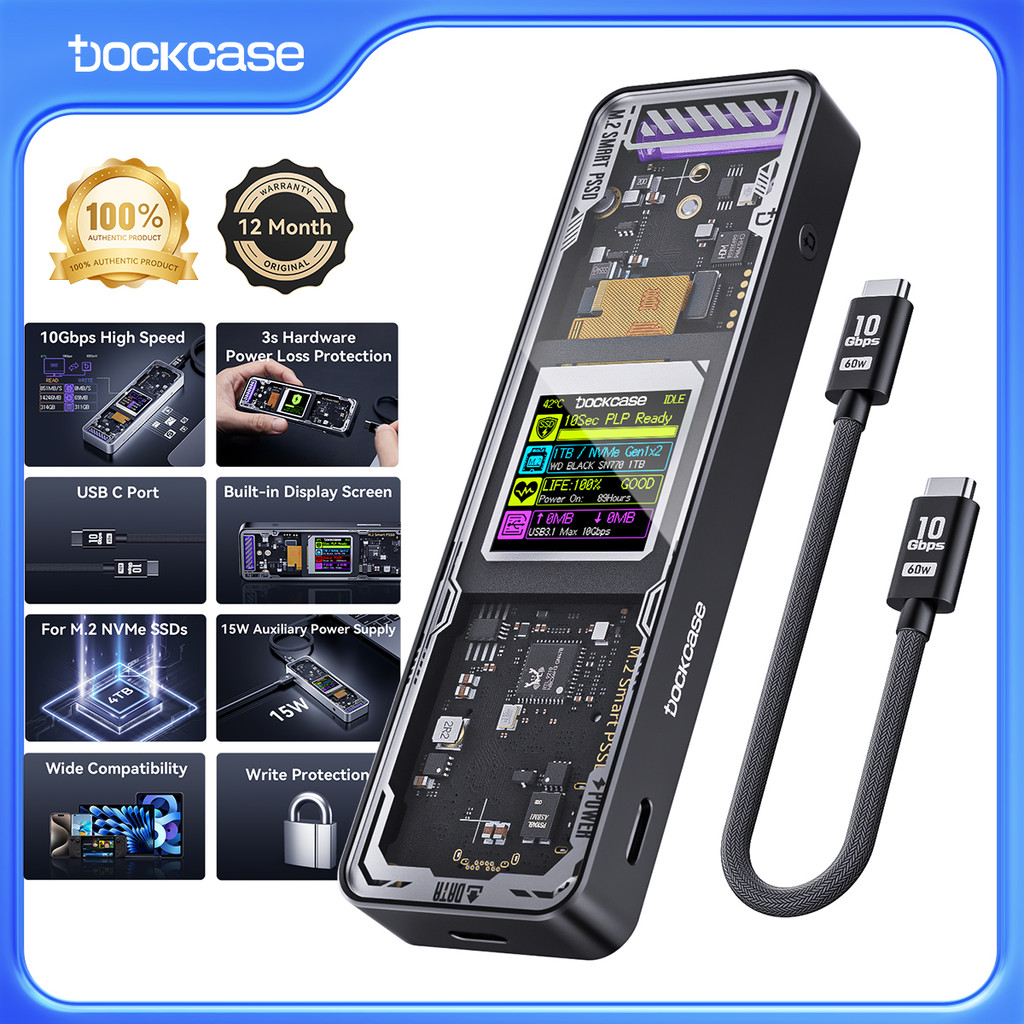 DOCKCASE Explorer Edition M.2 NVMe SSD Enclosure รองรับ 10s PLP ป้องกันเขียนข้อมูล Loss,USB 3.2 Gen 2 Type-C (10 Gbps), เหมาะกับ NVMe PCIe PCIe,ขนาด 2230/2242/2260/22280 | Shopee Thailand