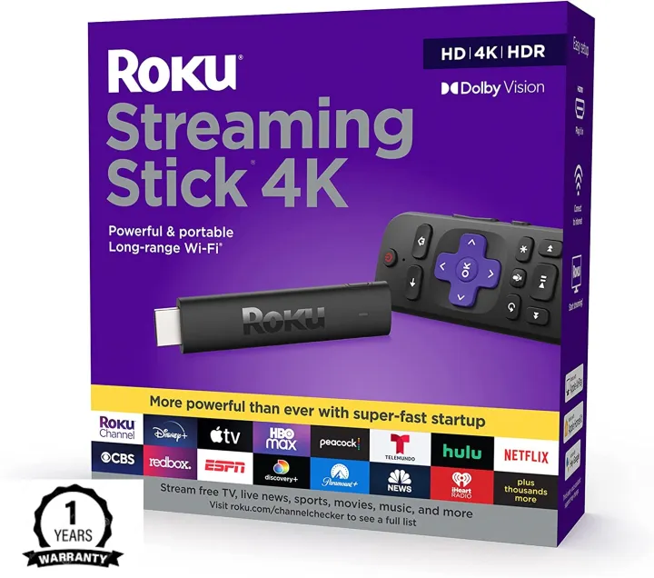 Roku Streaming Stick 4K | Streaming Device 4K/HDR/Dolby Vision with Roku Voice Remote and TV Controls [Ready to Ship from Bangkok] | Lazada Thailand
