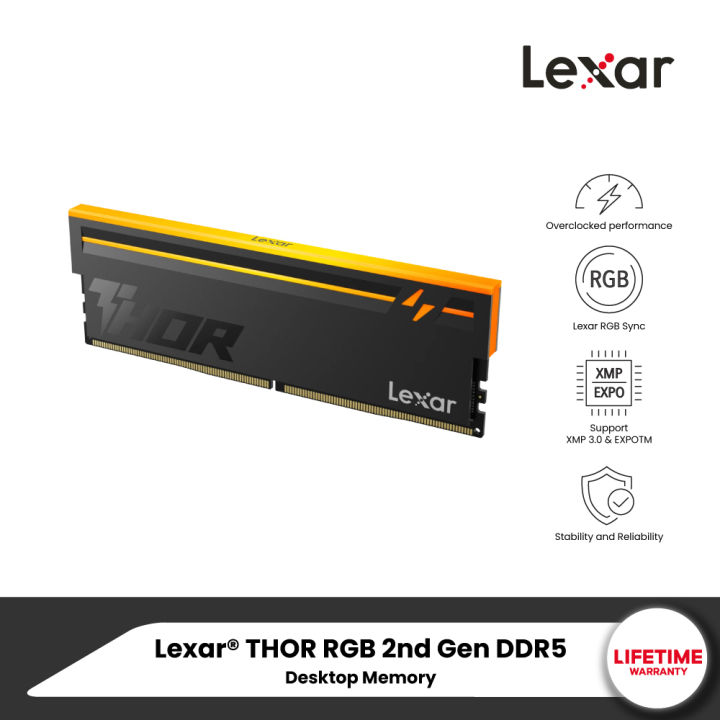 Lexar® THOR RGB 2nd Gen DDR5 32GB 16x2 Desktop Memory (แรมพีซี) (LD5U16G60C38BV-RGD) | Lazada Thailand