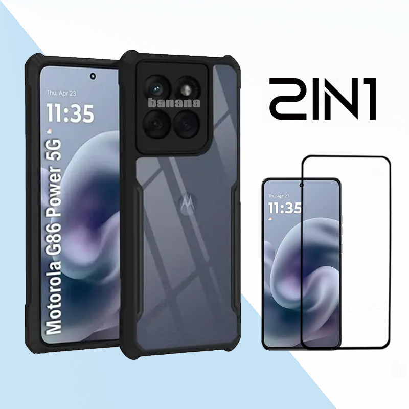 Motorola Moto G86 Power G86 G56 G15 G17 Power 2 IN 1 เคสโทรศัพท์กันกระแทก, HD กระจกนิรภัยใสป้องกันหน้าจอ Full Anti Drop Protection | Shopee Thailand