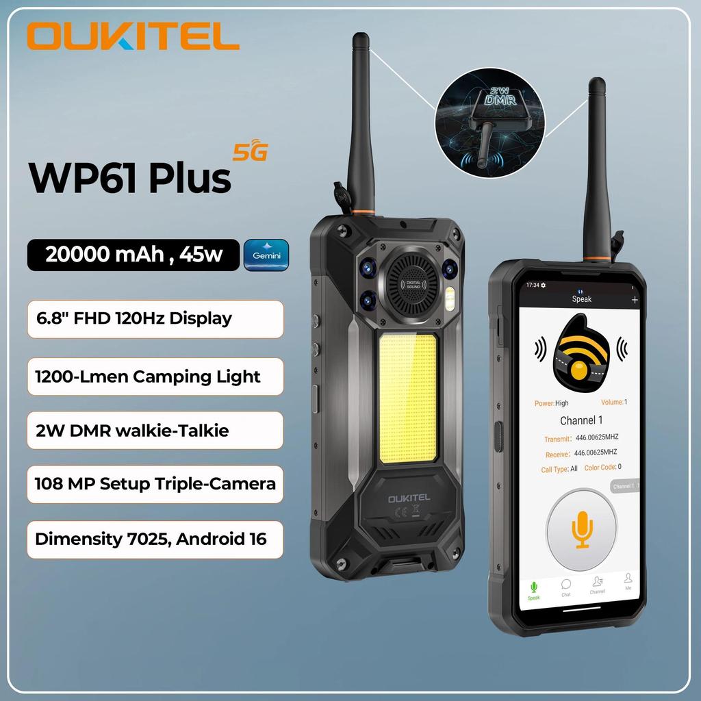 OUKITEL WP61 Plus Walkie Talkie 5G สมาร์ทโฟนที่ทนทาน 120Hz 20000mAh Android 16 NFC 36GB(12+24) + 512GB 108MP | Shopee Thailand