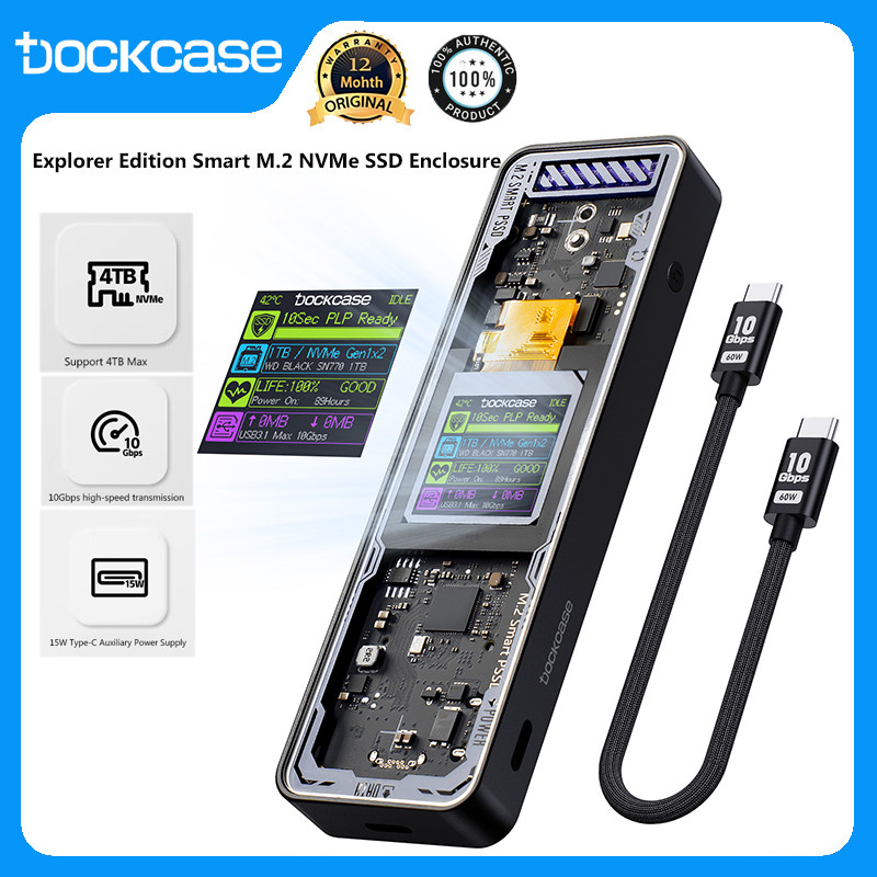 Dockcase NVMe M.2 SSD Enclosure 10Gbps PCIe USB 3.2 Gen 2 15W USB-C แหล่งจ่ายไฟเสริม Power Loss ป้องกันภายนอก Solid State Drive สําหรับ 2230/2242/2260/2260/222280 | Shopee Thailand
