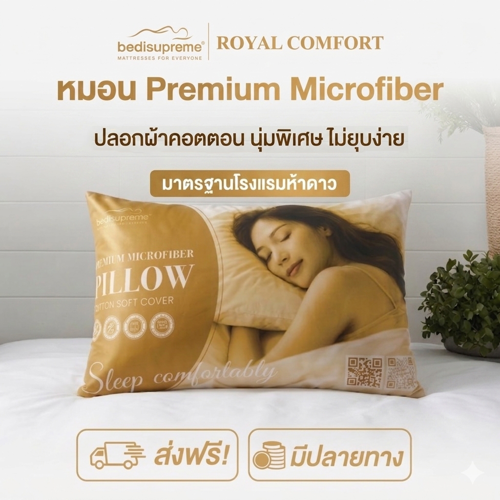 Bedisupreme หมอนหนุน polyester 100% เพื่อสุขภาพ รุ่น Royal comfort (จัดส่งฟรีทั่วประเทศ)