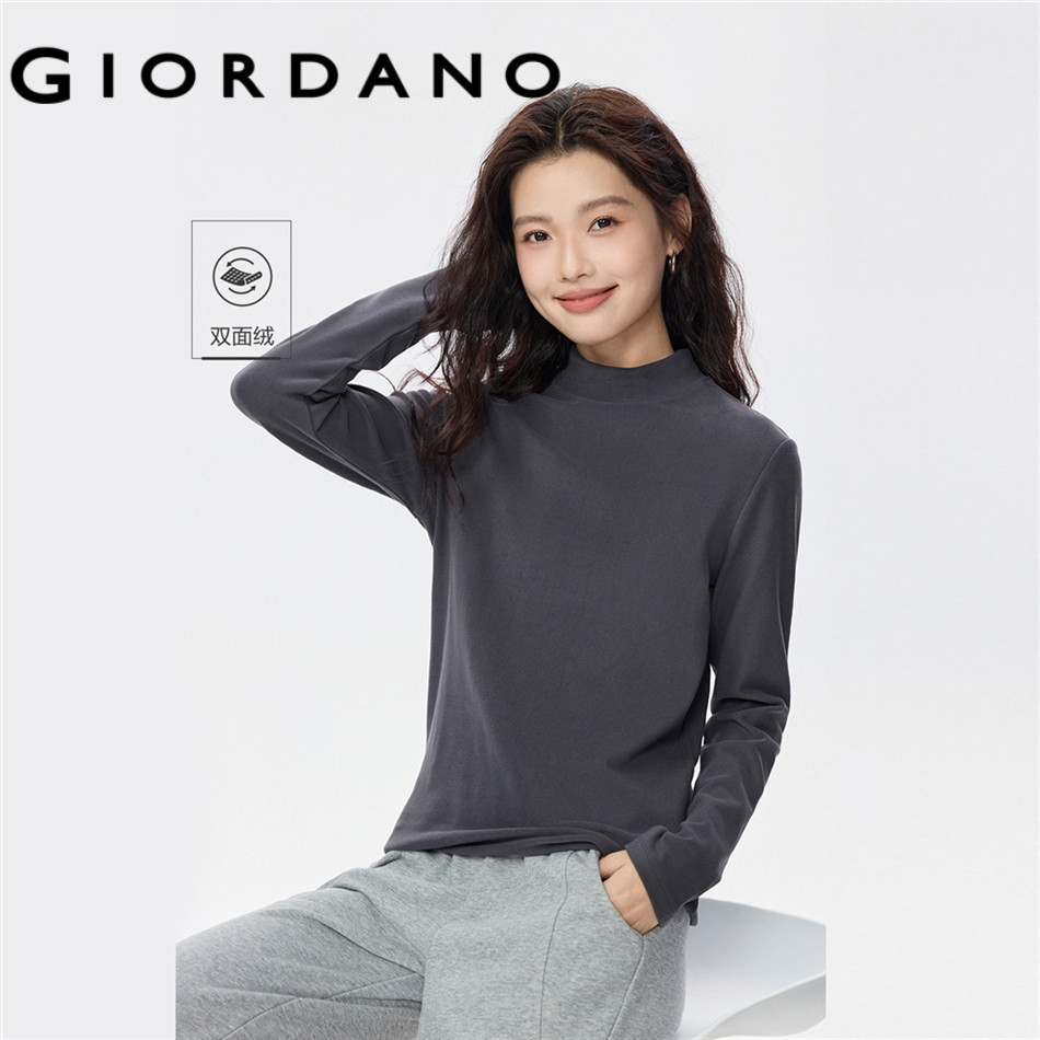 GIORDANO WOMEN Mock neck long sleeve fleece t-shirt 05325822
