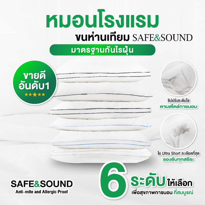 SAFE&SOUND หมอนขนห่านเทียม**ส่งฟรี** นวัตกรรมใยUltrashort Microgel รับต้นคอ หุ้มผ้ากันไรฝุ่น ขนาด 20x30 นิ้ว | Lazada Thailand