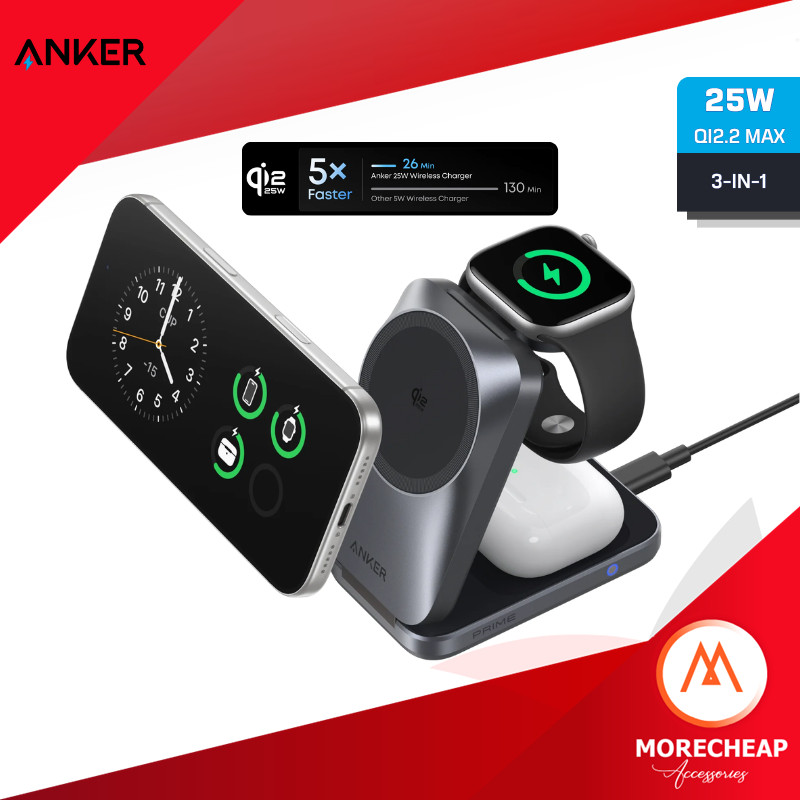 🔥ถูก/แท้🔥Anker Prime Wireless Charging Station 25W แท่นชาร์จไร้สาย 3in1 พับเก็บได้ มือถือ นาฬิกา หูฟัง | Shopee Thailand