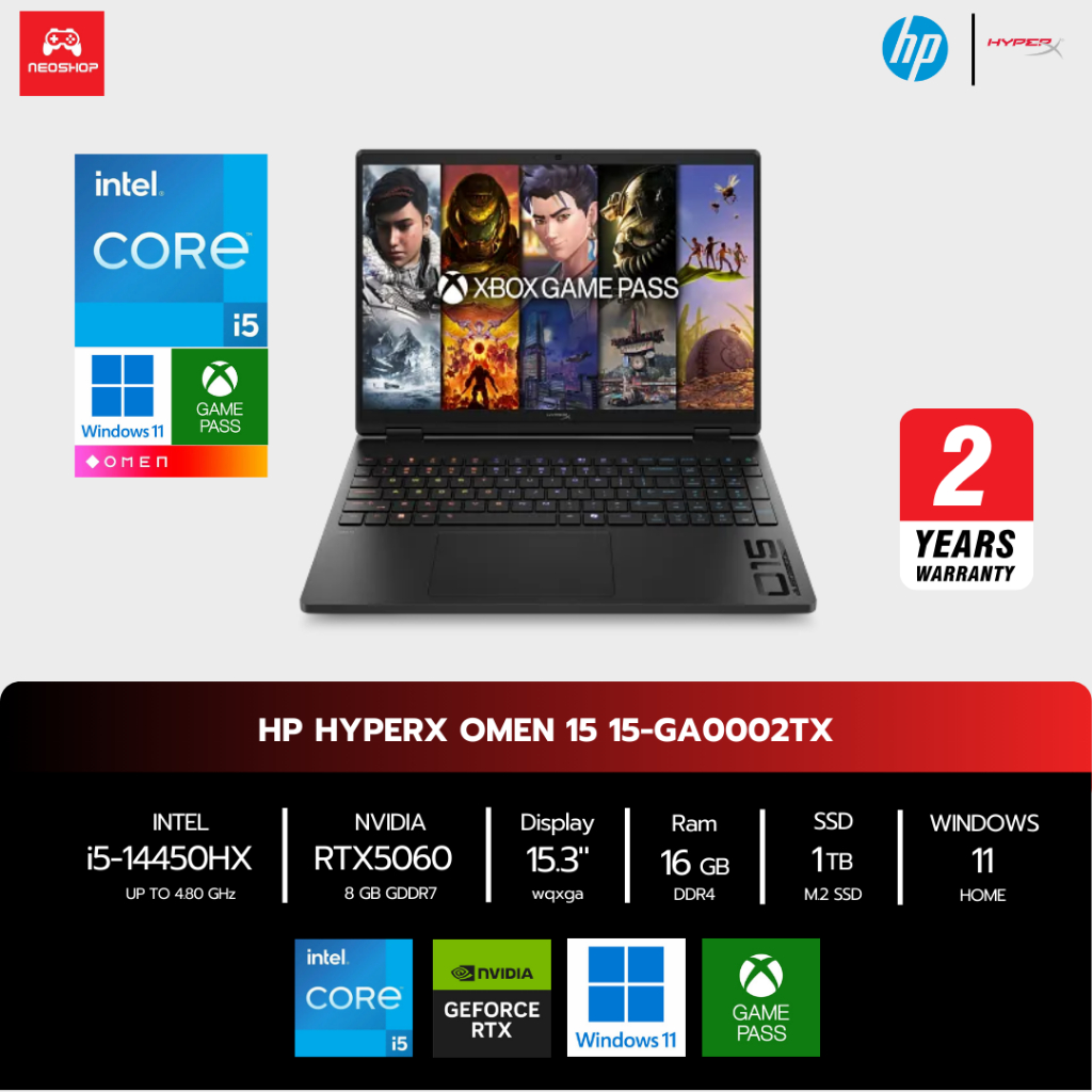 HyperX OMEN | Intel® Core i5-14450HX | RTX 5060 | 16GB/1TB | 15.3" 2.5K 180Hz | Win11+MS24 | 2Yrs. /15-GA0002TX Neoshop