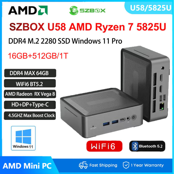 【NEW】U58 AMD Ryzen 7 5825U DDR4 M.2 2280 SSD WiFi 6 BT5.2 RJ45 2.5G MINI PC/Office Computer | Lazada Thailand