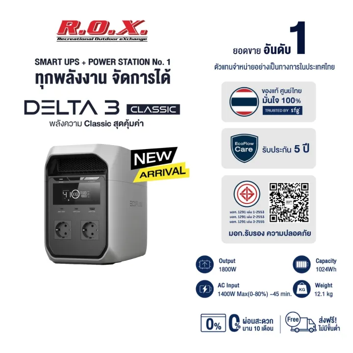 EcoFlow DELTA 3 Classic Portable Power Station (Socket EU) แบตเตอรี่สำรอง อเนกประสงค์ พกพา พาวเวอร์สเตชั่น ร้าน ROX | Lazada Thailand