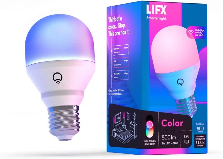 A19สี lifx 800ลูเมนบิลเลียดสีและขาวหลอดไฟ LED อัจฉริยะ Wi-Fi ไม่ต้องใช้บริดจ์ทำงานร่วมกับ Alexa, Hey , homekit และ Siri | Lazada Thailand