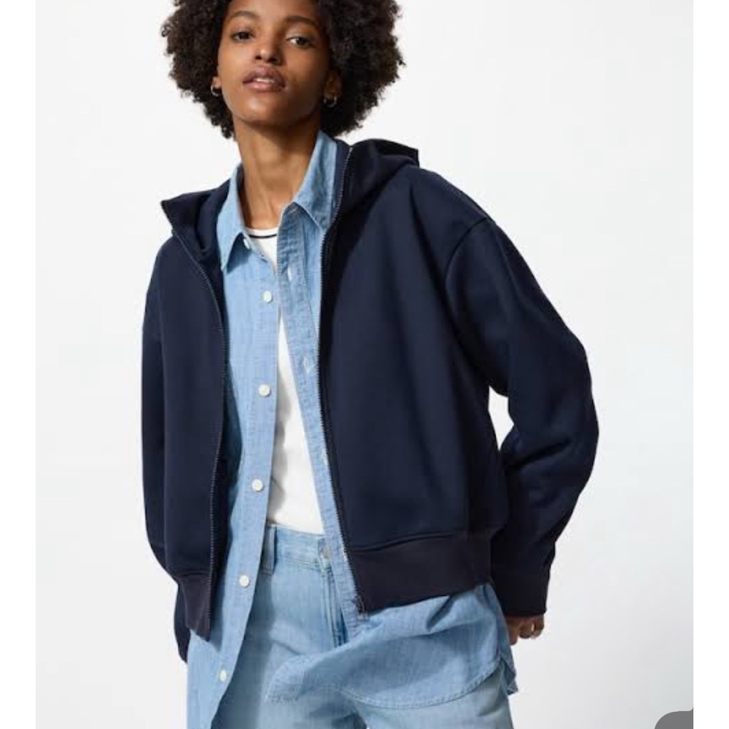 ส่งต่อ uniqlo รุ่น dry sweat full zip hoodie สีnavy ไม่เคยใส่ | Shopee Thailand