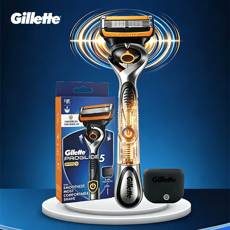 Gillette Fusion5 ProGlide Power Razor พร้อมใบมีดป้องกันด้ามจับกันลื่น 5 ชั้นใบมีด