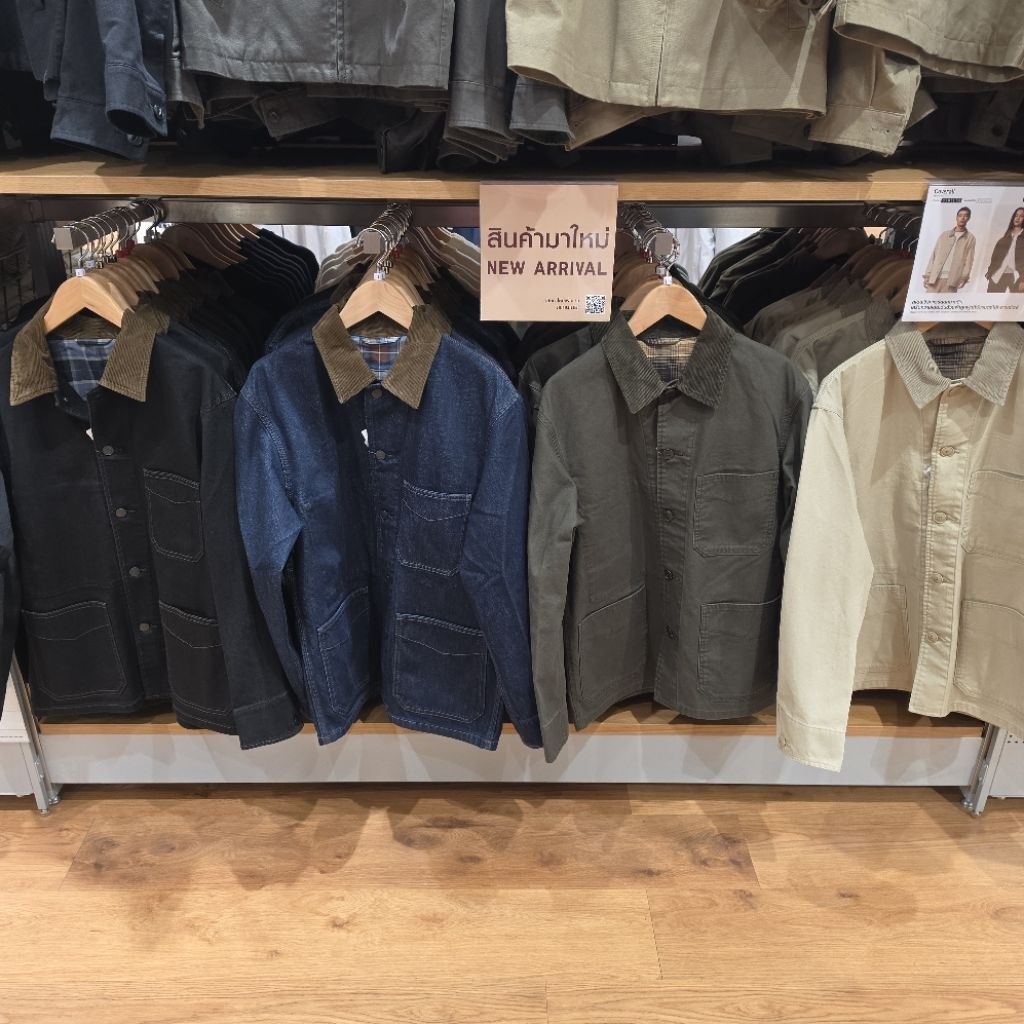 รับหิ้วของแท้ Uniqlo เสื้อแจ็คเก็ต Coverall คอปกลูกฟูก ลายสก๊อตด้านใน ใส่ได้ทั้งหญิงและชาย